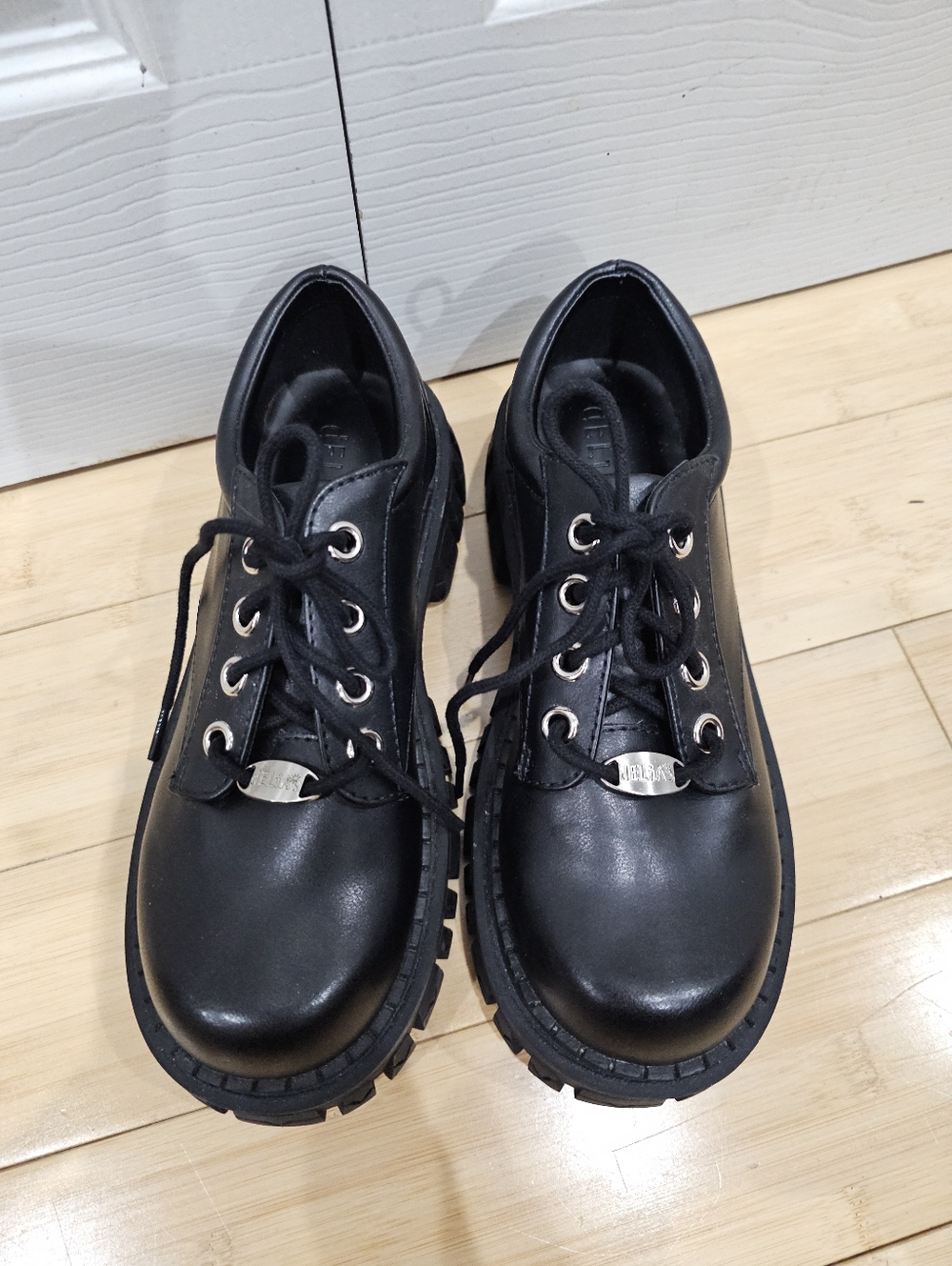 Dolls Kill Delia's Black Corporate Goth Faux Leather Teen Craft Oxford Shoes 8 - Picture 5 of 12